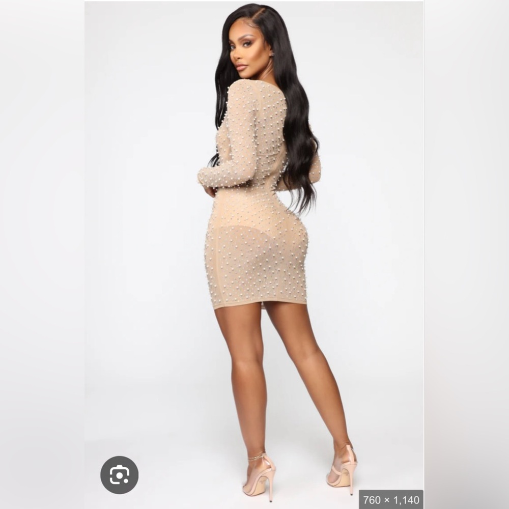 Fashion Nova Pearl Embellished Sleeve Dress Nova Luxe - Picture 3 of 5